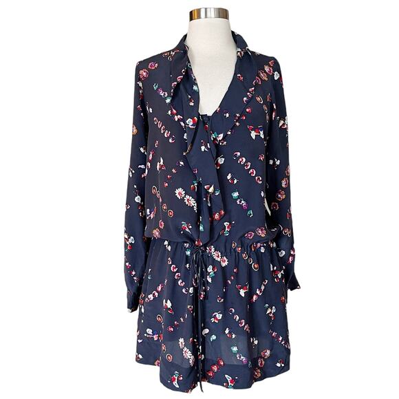 Rebecca Taylor Dresses & Skirts - REBECCA TAYLOR SILK Mini Shirt Dress Cocktail Blue Floral Button Down Ruffles 8